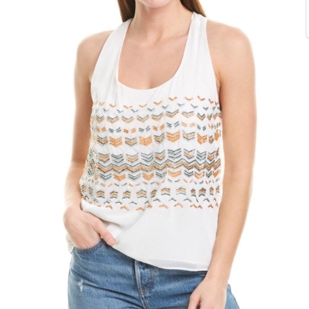 Greylin Chevron Sequined Chiffon Racerback Top